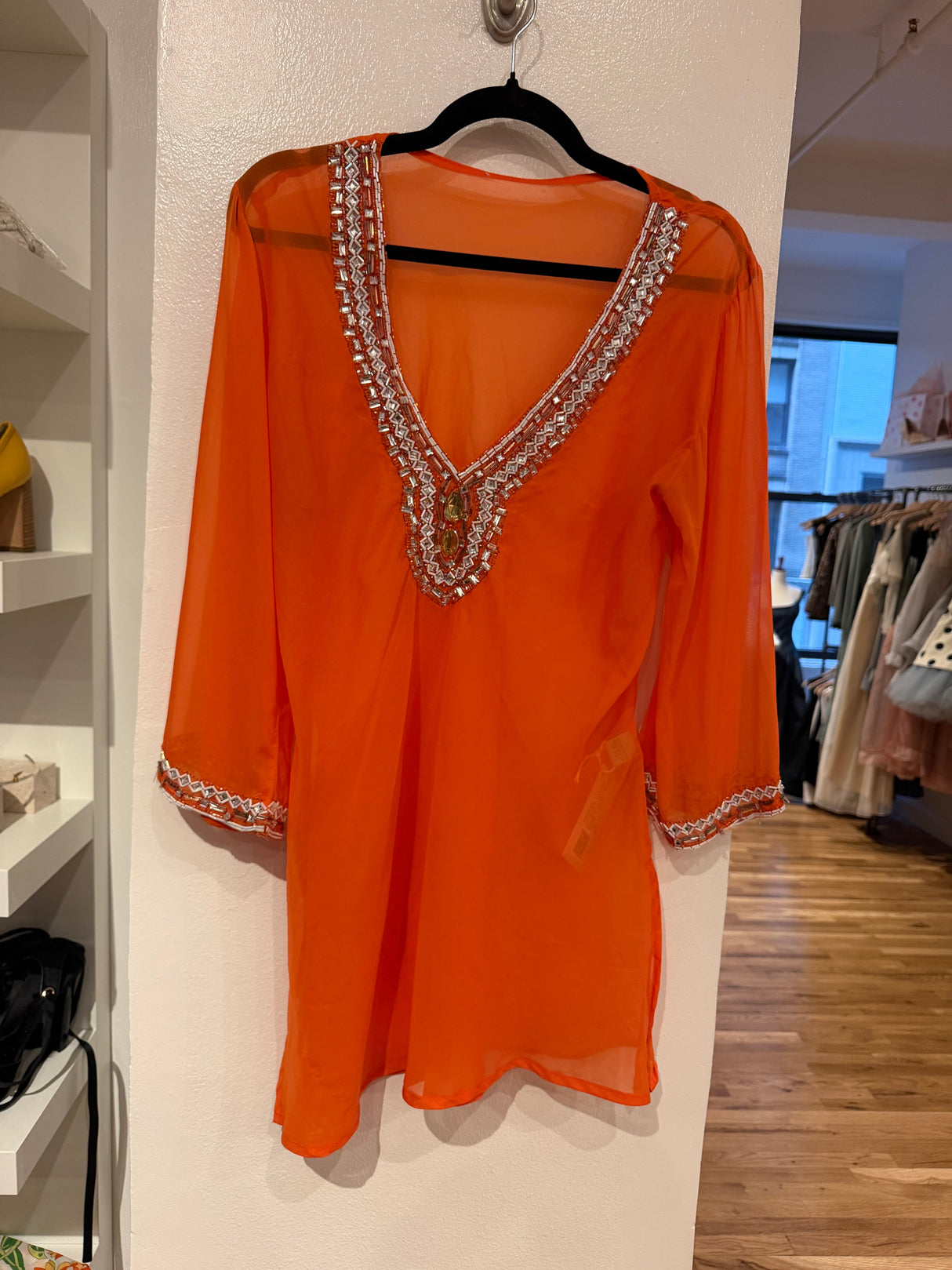 Unsigned Orange made in India beaded tunic #312531