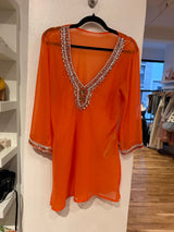 Unsigned Orange made in India beaded tunic #312531