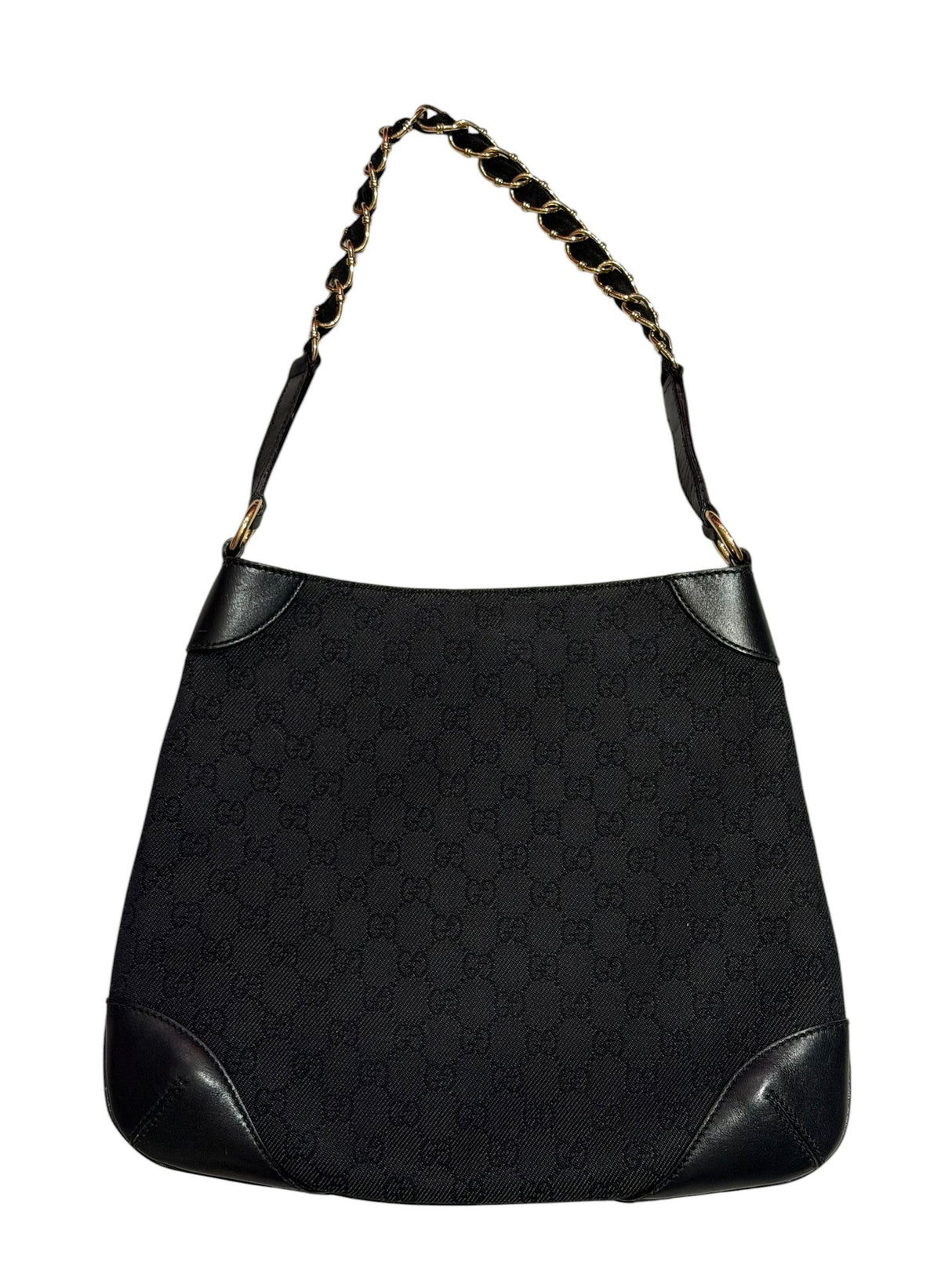Gucci black gg canvas and leather bag with gold chains