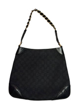 Gucci black gg canvas and leather bag with gold chains