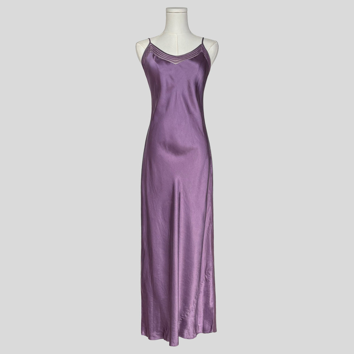 Mesh neckline gown in purple