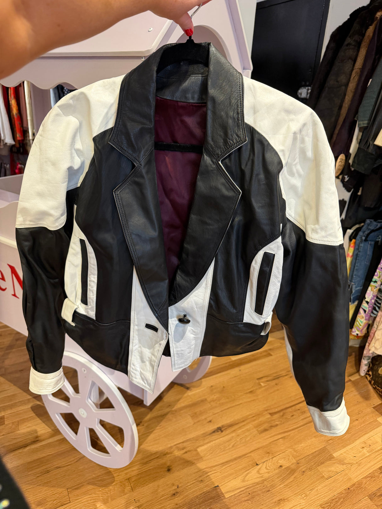 Black and white vintage leather jacket - SKU TUV #6772
