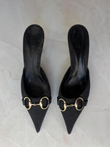 Gucci US 6 Black GG Monogram Canvas Pointed Toe Mule
