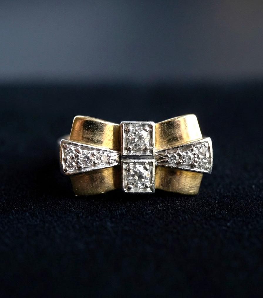 18K Gold and Diamonds Retro Era Tank Ring