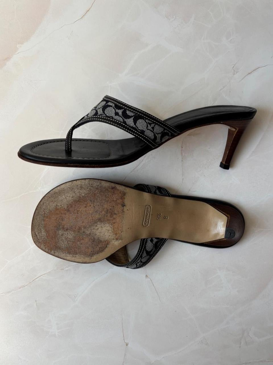 Coach US 9.5 Navy Monogram Canvas Thong Sandal