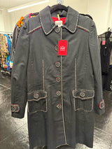 Moschino Size M Black Cotton White Trim Trenchcoat
