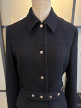 D&G Dolce & Gabbana Black Wool Crepe Coat Silver Snaps