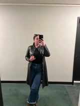 Escapes 100% Lambskin Leather Trench with Ruffle Detail