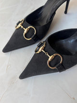 Gucci US 6 Black GG Monogram Canvas Pointed Toe Mule