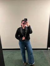 Black Genuine Suede Cropped Rhinestone Bolero size Large
