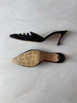 Manolo Blahnik EU 38 Black Suede Lace Up Pointed Toe Kitten Heel Mule
