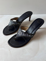 Coach US 9.5 Navy Monogram Canvas Thong Sandal