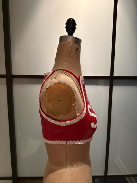 Moschino Size 10 Red & White Sequined SHOP Crop Top