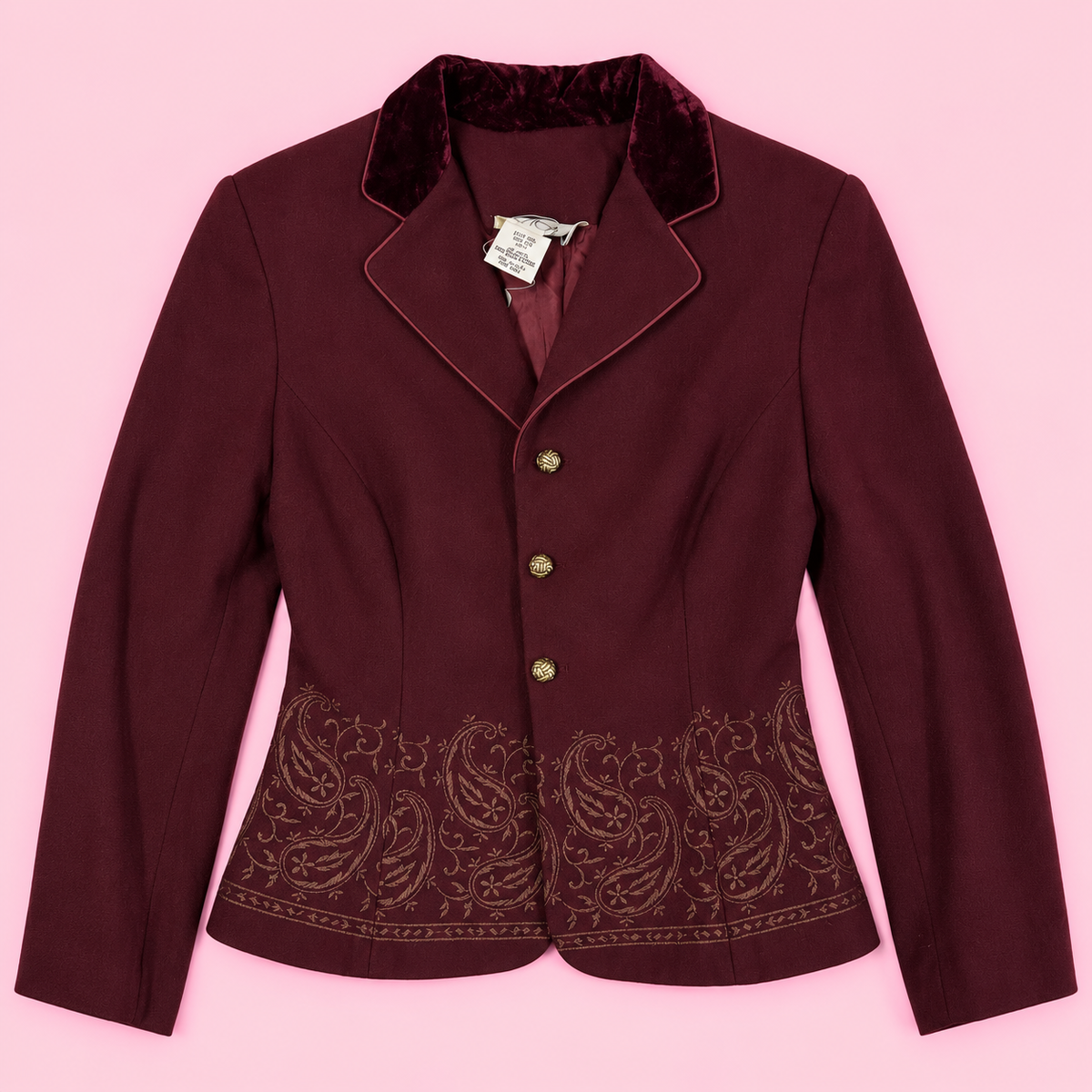 Vintage Caché Burgundy Embroidered Blazer