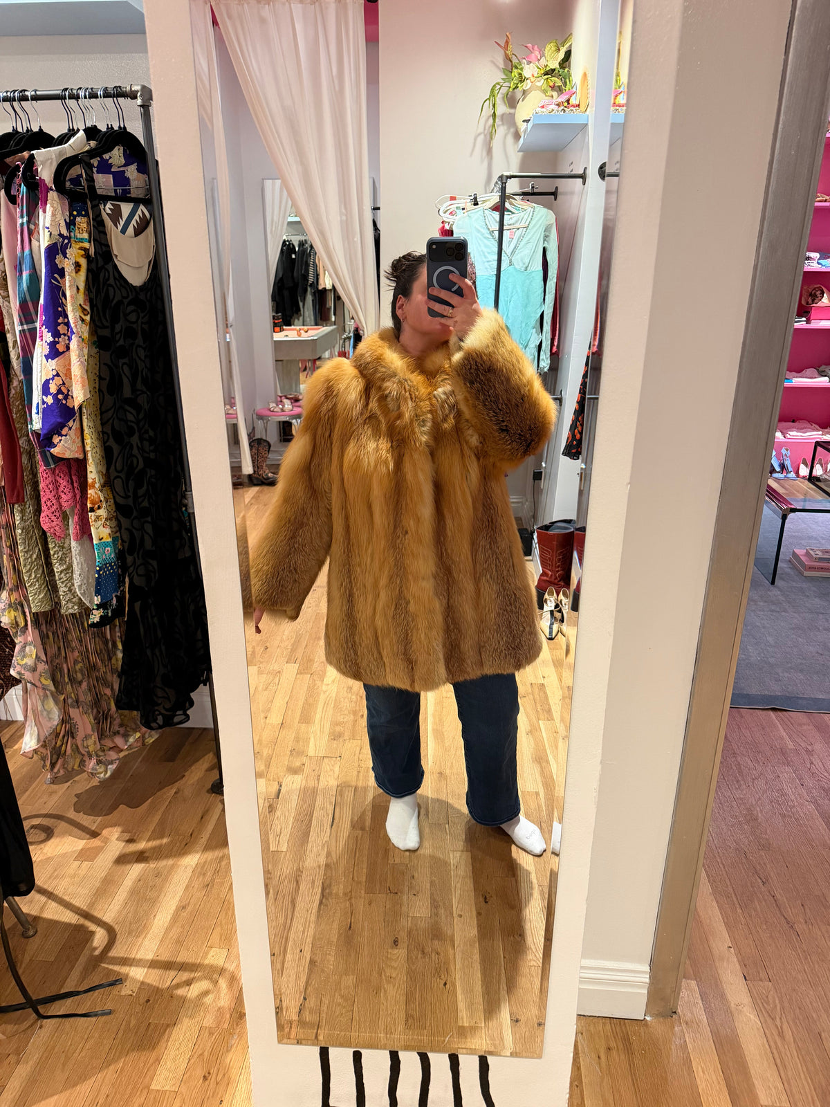100% red fox fur oversized coat very rare