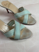 EU 36.5 Louboutin Light Blue Pleated Crisscross Mule Sandal