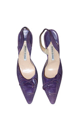 Manolo Blahnik purple suede and leather bow slingback heels (40)