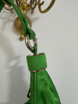 Rare Archival Chloé “Bracelet Bag” in Green Satin with hand stitched crystal beaded details