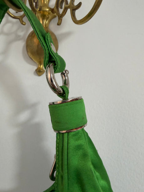 Rare Archival Chloé “Bracelet Bag” in Green Satin with hand stitched crystal beaded details