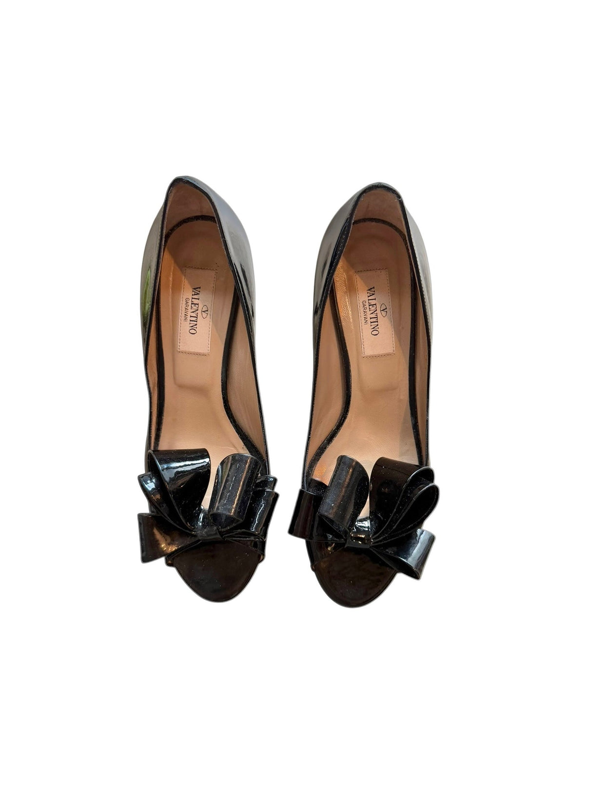 Valentino black patent leather heels with bow details (36.5)