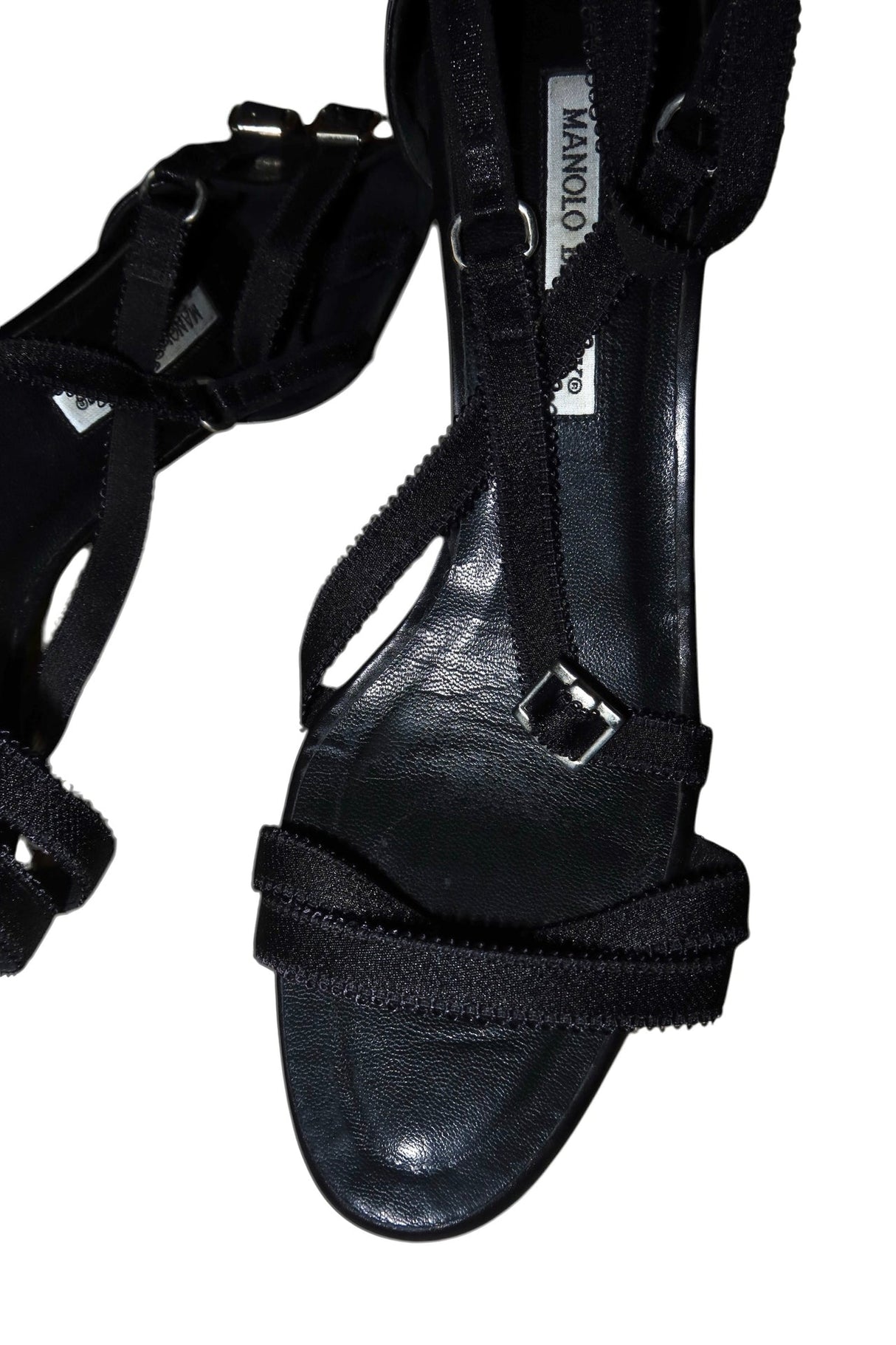 Manolo Blahnik black lace strap heels with silver accents (40.5)
