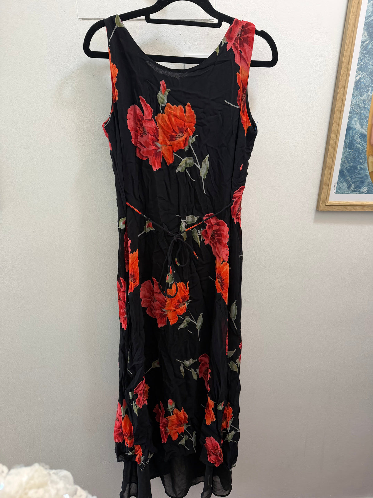 Black bias cut dress with red flowers - SKU TUV #4469