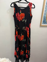Black bias cut dress with red flowers - SKU TUV #4469
