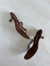 Manolo Blahnik EU 38 Chocolate Brown Leather Thong Sandal Kitten Heel