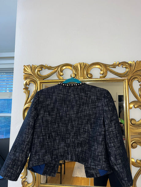 Karl Lagerfeld tweed blazer with pearl detail at collar