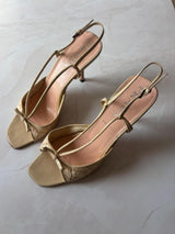 Prada EU 39 Cream Lace Leather Bow Square Toe Slingback