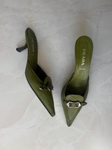 Prada EU 36 Olive Green Leather Pointed-toe Mule
