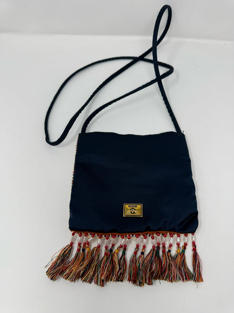 Moschino Navy Satin Beaded Button Crossbody Bag