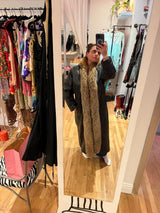 100% leather duster with fox fur trim