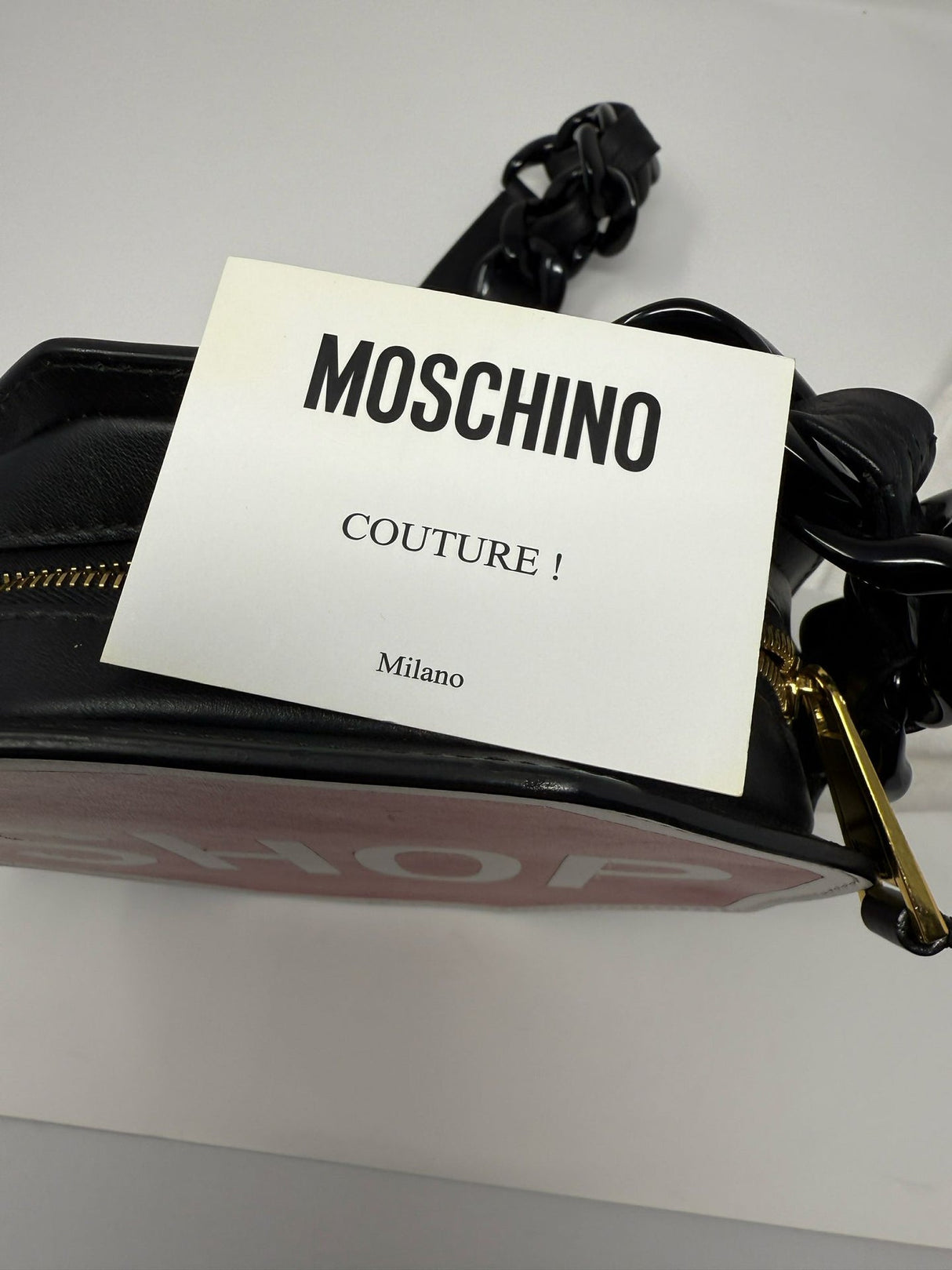 Moschino Leather Black Red SHOP Crossbody Bag Purse