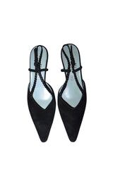 Salvatore Ferragamo black suede heels with braided slingback detail (10)