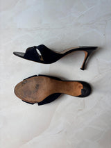 Manolo Blahnik EU 42 Navy Suede Crossover Open Toe Kitten Heel Mule