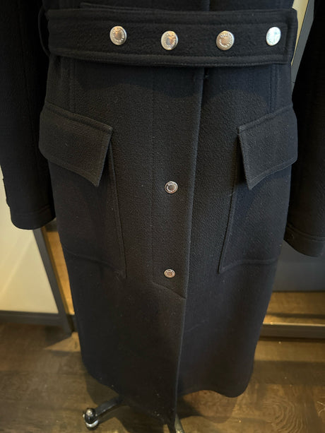 D&G Dolce & Gabbana Black Wool Crepe Coat Silver Snaps