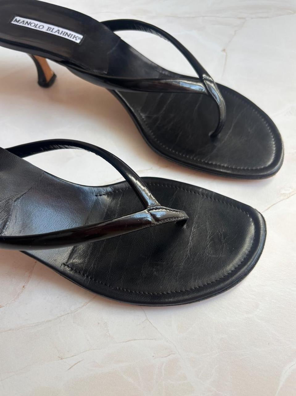 Manolo Blahnik EU 39 Black Patent Leather Sandal