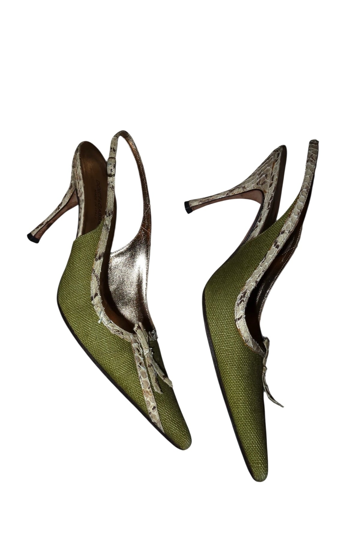 Dolce & Gabbana green linen heels with snakeskin accents (37)