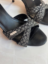 Coach US 7.5 Black Monogram Jacquard Mule