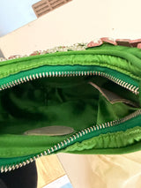 Rare Archival Chloé “Bracelet Bag” in Green Satin with hand stitched crystal beaded details