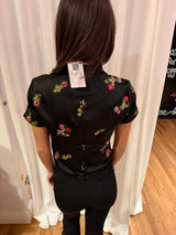 Black tang style top with floral details tuv #125678