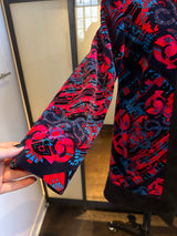 Versace Collection Size 42 Black & Pink Wool & Velvet Funnel Neck Coat