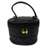 Moschino Black Leather Oval Quilted Heart Vanity Bag