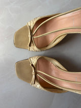 Prada EU 39 Cream Lace Leather Bow Square Toe Slingback