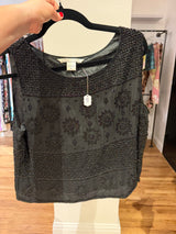 100% silk black tank top with hand beaded details - sku tuv #191