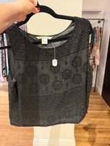 100% silk black tank top with hand beaded details - sku tuv #191
