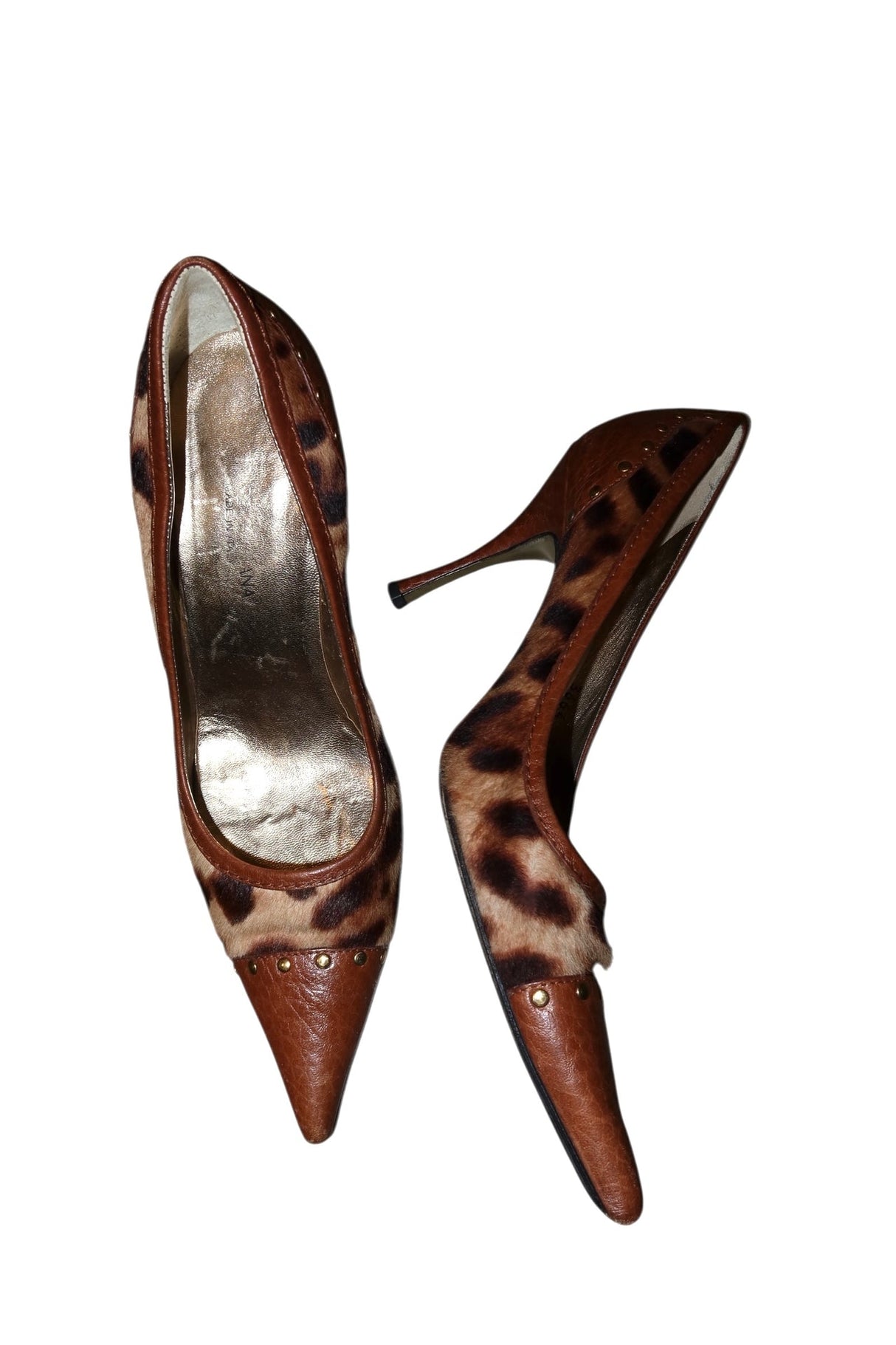 Dolce & Gabbana cheetah ponyhair and tan leather heels (37.5)