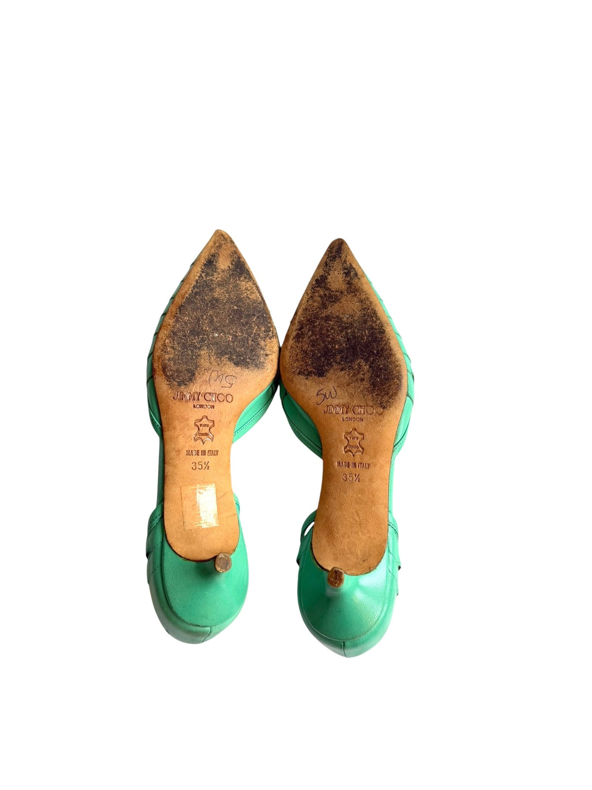 Jimmy Choo teal leather cutout kitten heels (35.5)