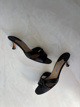 Manolo Blahnik EU 39.5 Black Leather Braided Knot Kitten Heel Sandal
